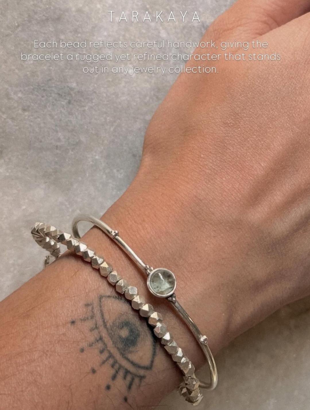 925 Sterling Silver Chunky Raw Hill Tribe Handcrafted Solid Silver Cut Beads In Silver Wire Bracelet