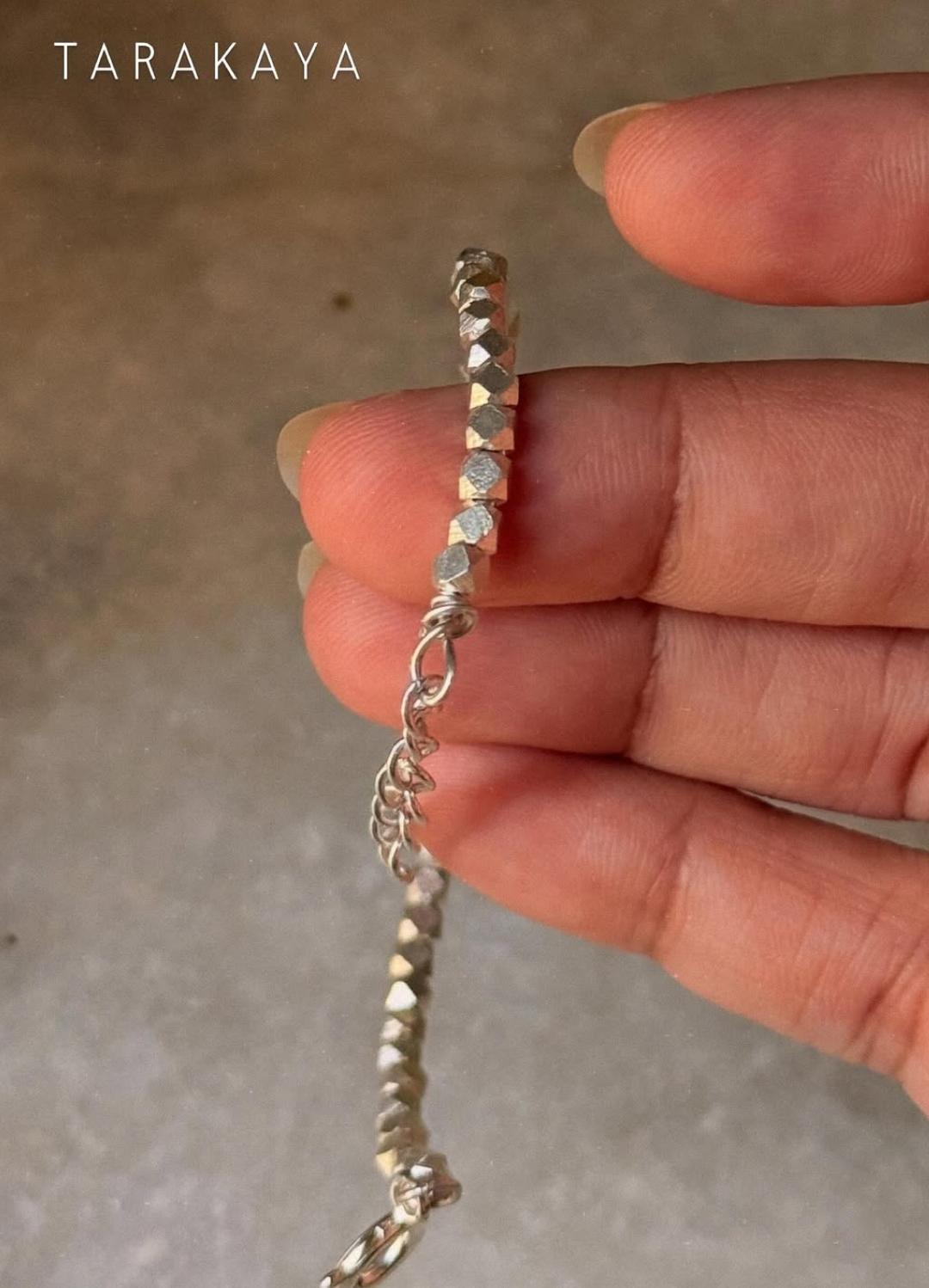 925 Sterling Silver Chunky Raw Hill Tribe Handcrafted Solid Silver Cut Beads In Silver Wire Bracelet