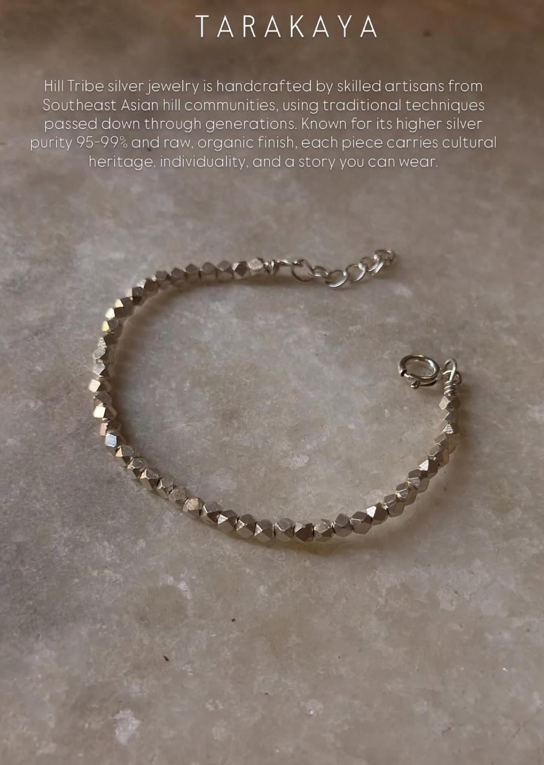 925 Sterling Silver Chunky Raw Hill Tribe Handcrafted Solid Silver Cut Beads In Silver Wire Bracelet