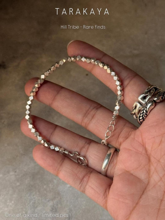 925 Sterling Silver Chunky Raw Hill Tribe Handcrafted Solid Silver Cut Beads In Silver Wire Bracelet