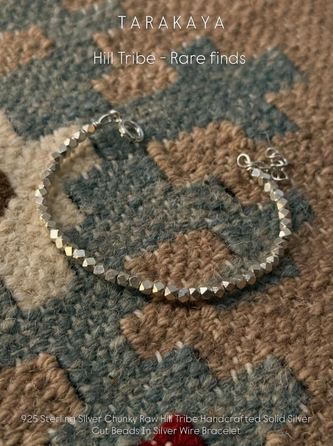 925 Sterling Silver Chunky Raw Hill Tribe Handcrafted Solid Silver Cut Beads In Silver Wire Bracelet