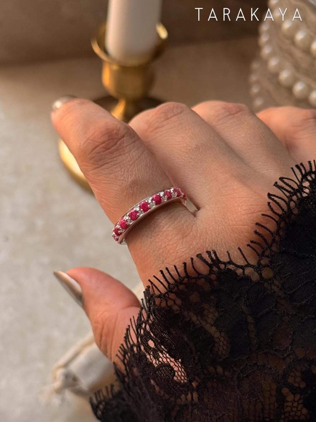 925 Sterling Silver Natural Ruby White Band Ring