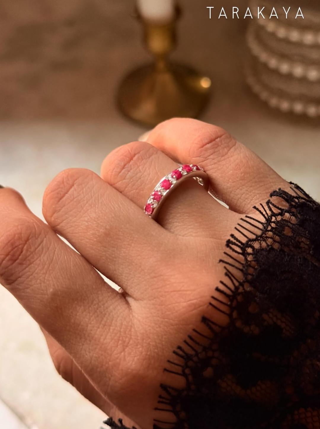925 Sterling Silver Natural Ruby White Band Ring