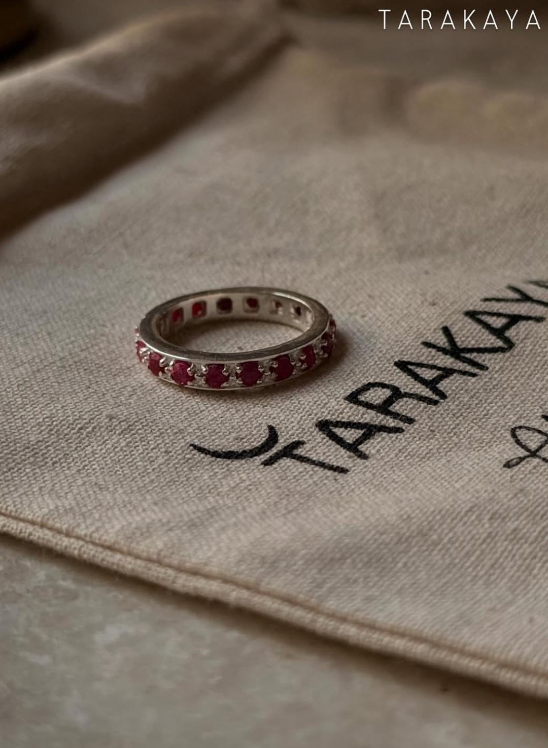925 Sterling Silver Natural Ruby White Band Ring