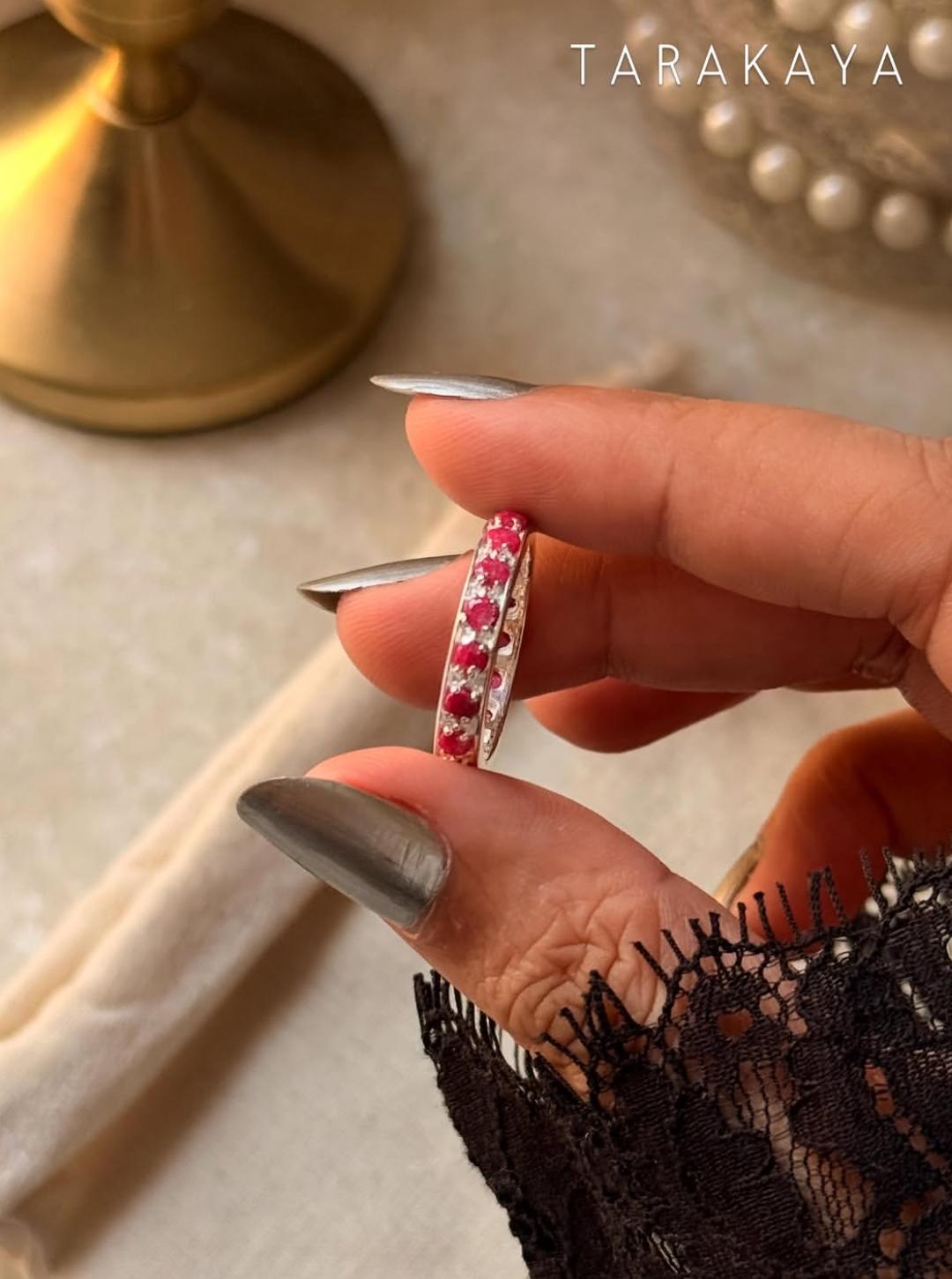 925 Sterling Silver Natural Ruby White Band Ring