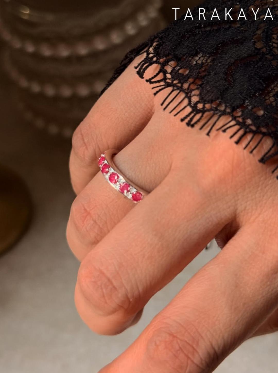 925 Sterling Silver Natural Ruby White Band Ring