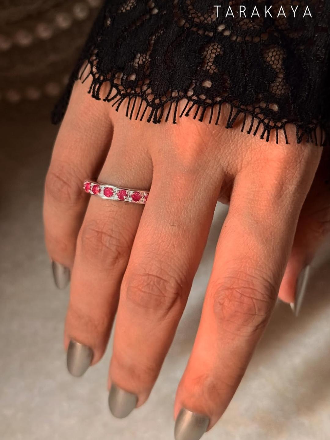 925 Sterling Silver Natural Ruby White Band Ring