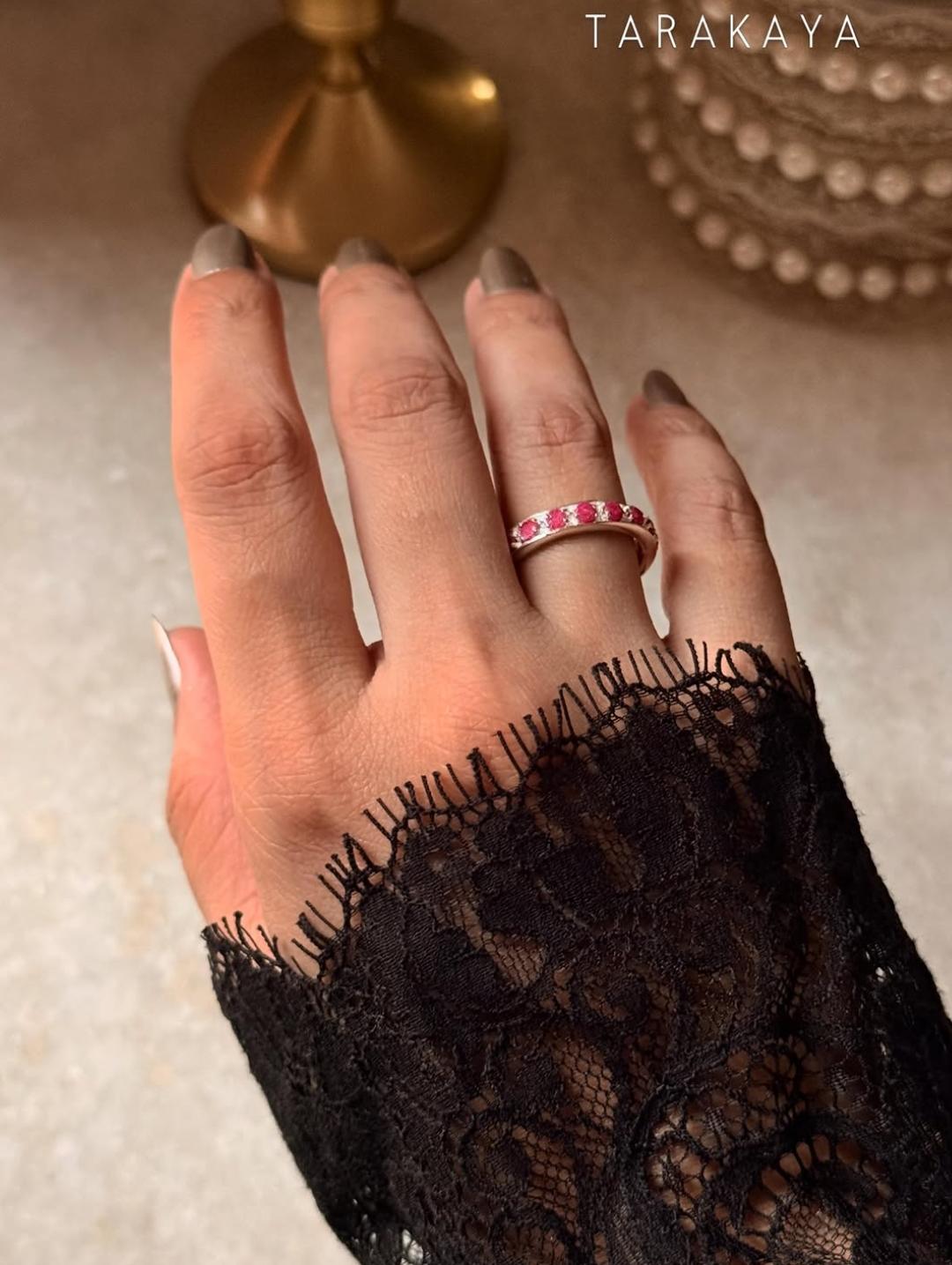 925 Sterling Silver Natural Ruby White Band Ring