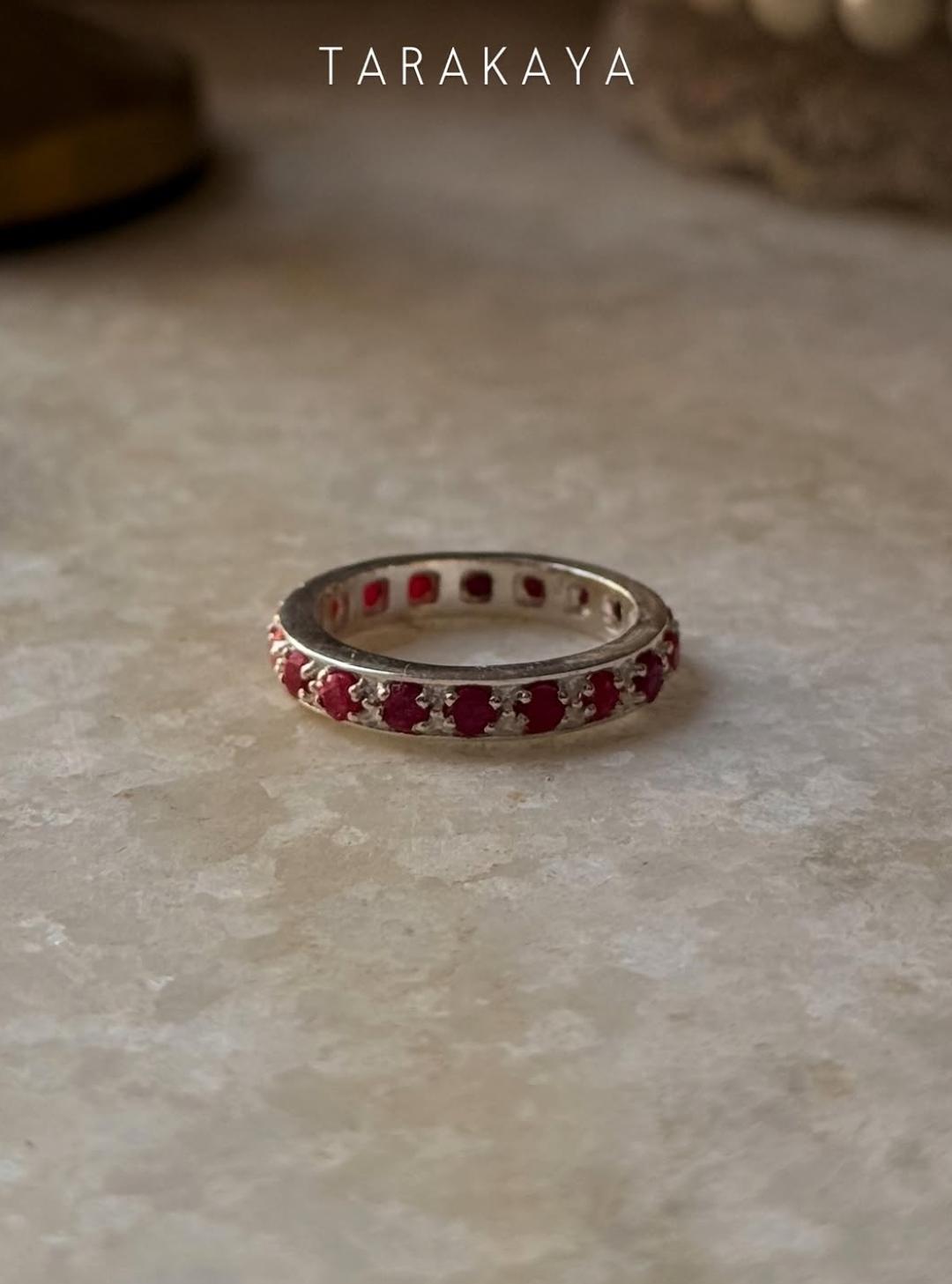 925 Sterling Silver Natural Ruby White Band Ring