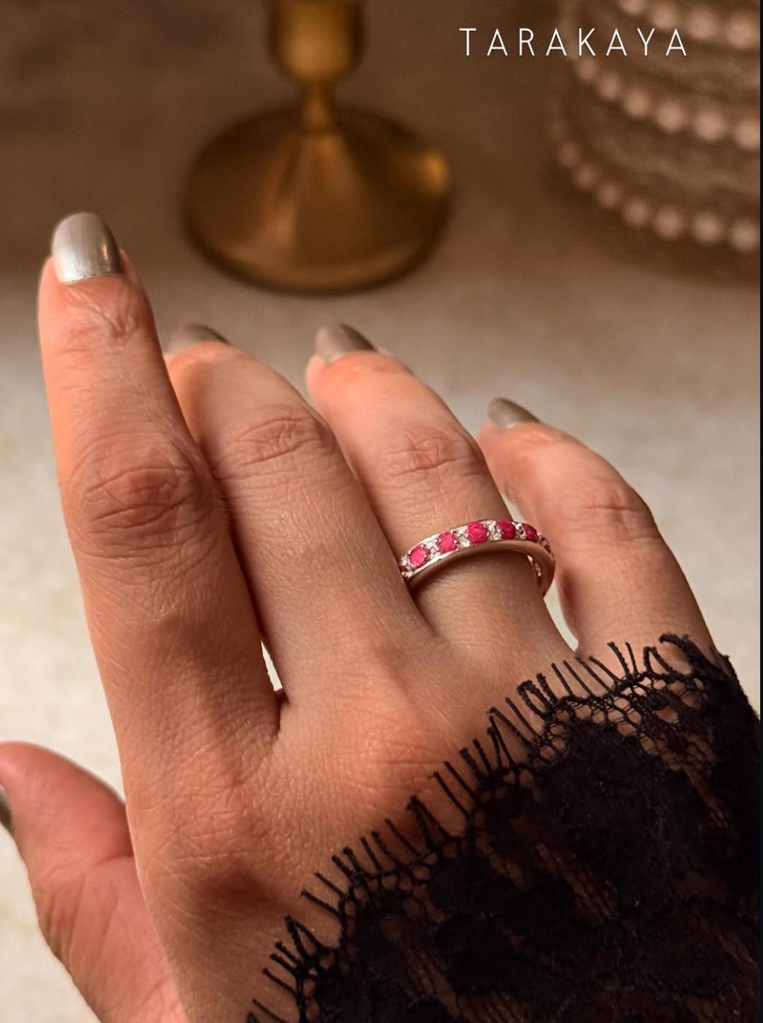 925 Sterling Silver Natural Ruby White Band Ring
