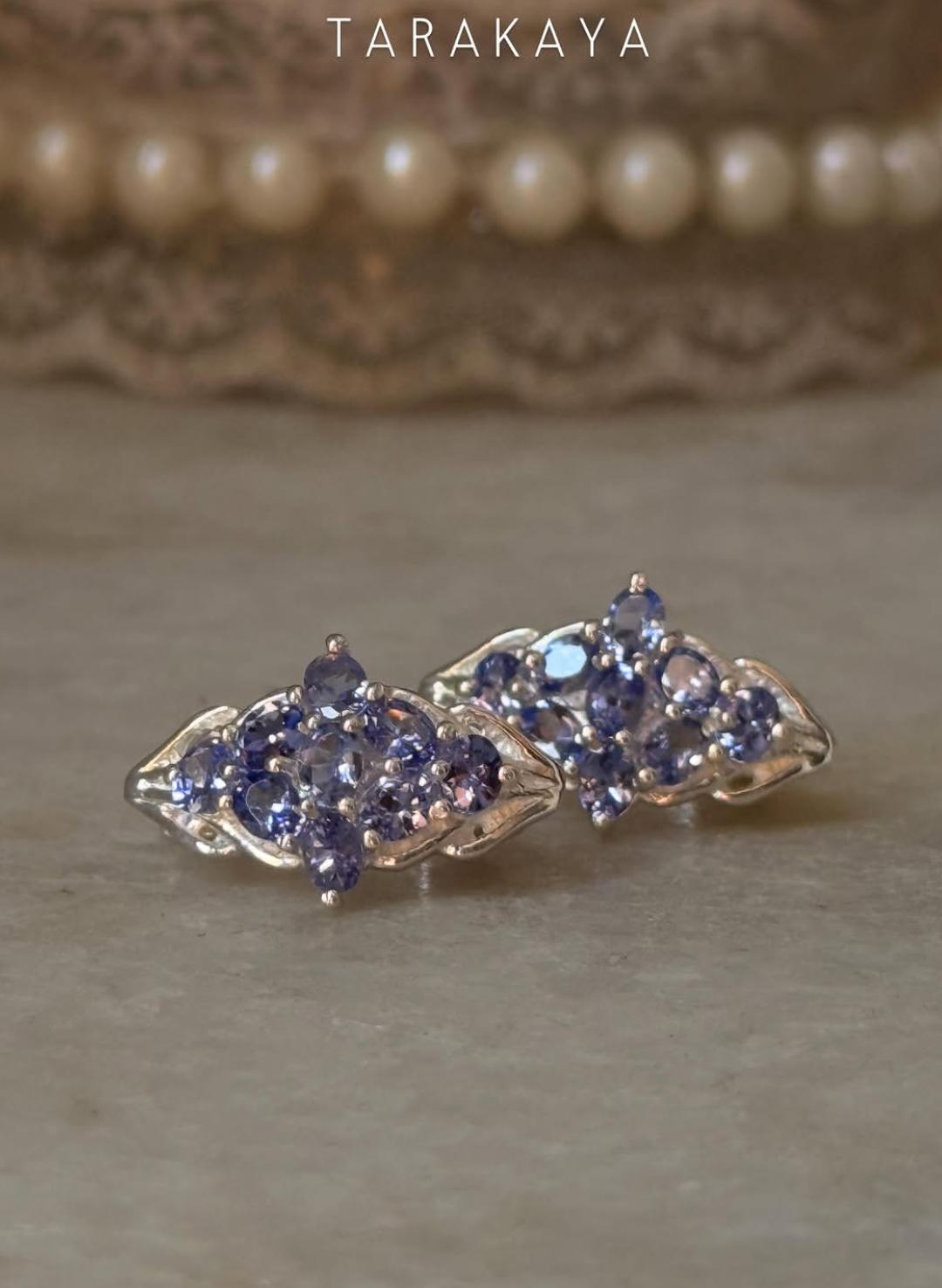 925 Sterling Silver Tanzanite leaf Flower Statement Earrings