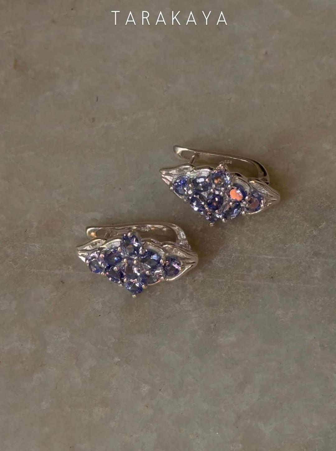 925 Sterling Silver Tanzanite leaf Flower Statement Earrings