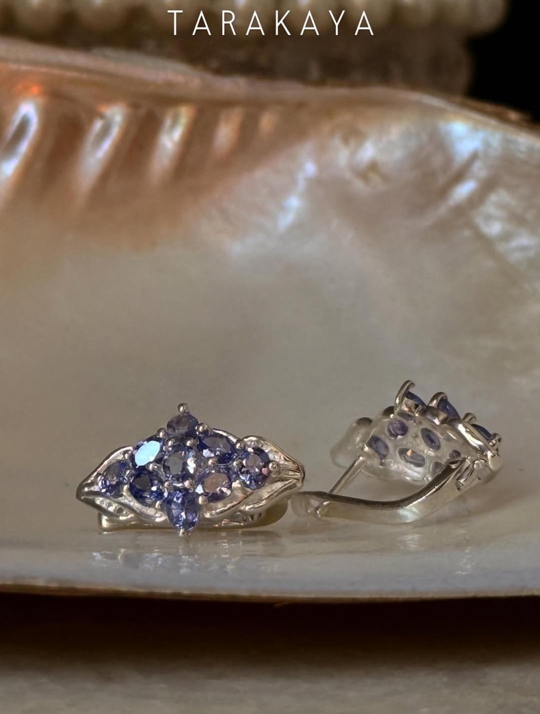 925 Sterling Silver Tanzanite leaf Flower Statement Earrings
