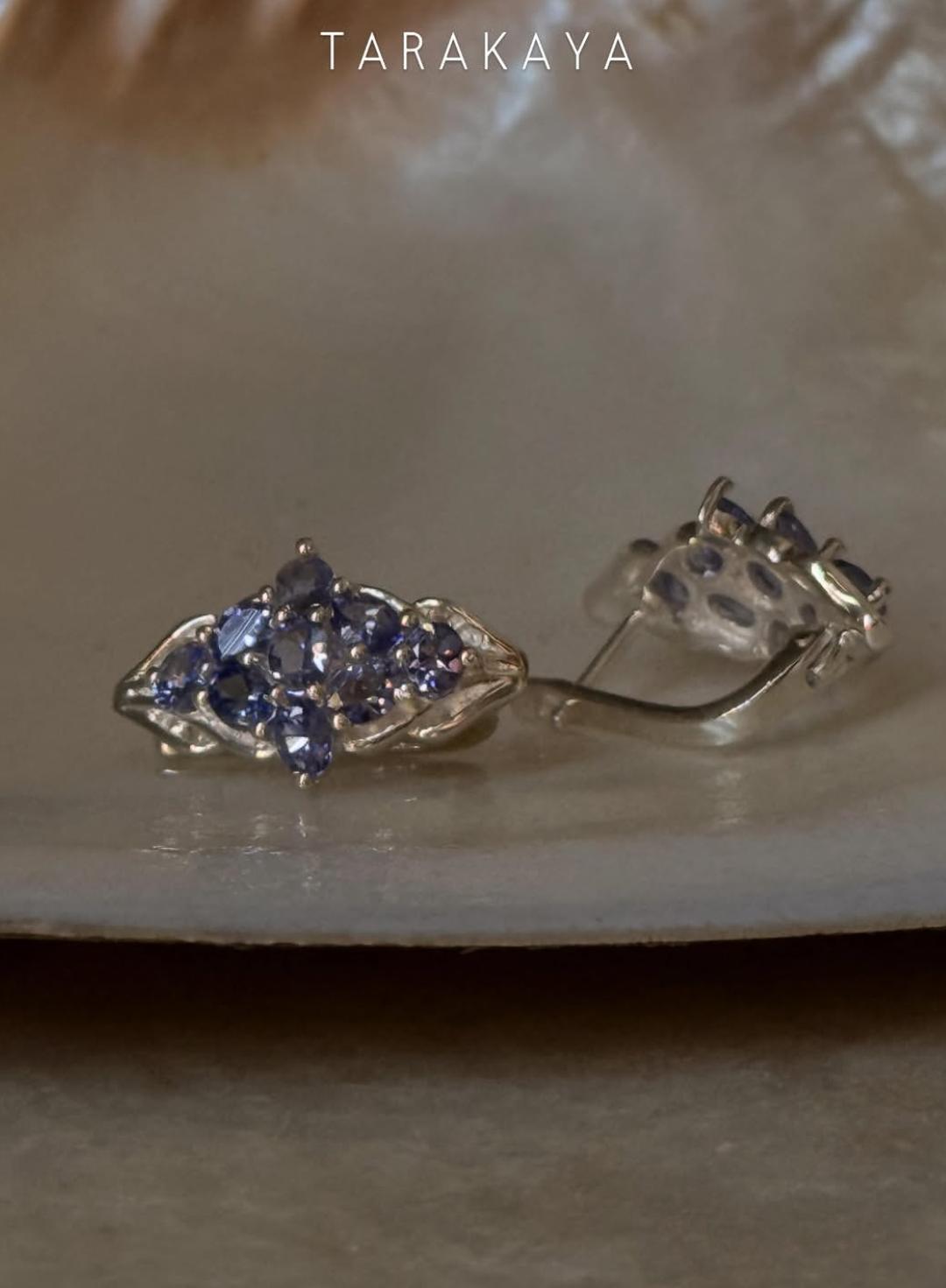 925 Sterling Silver Tanzanite leaf Flower Statement Earrings