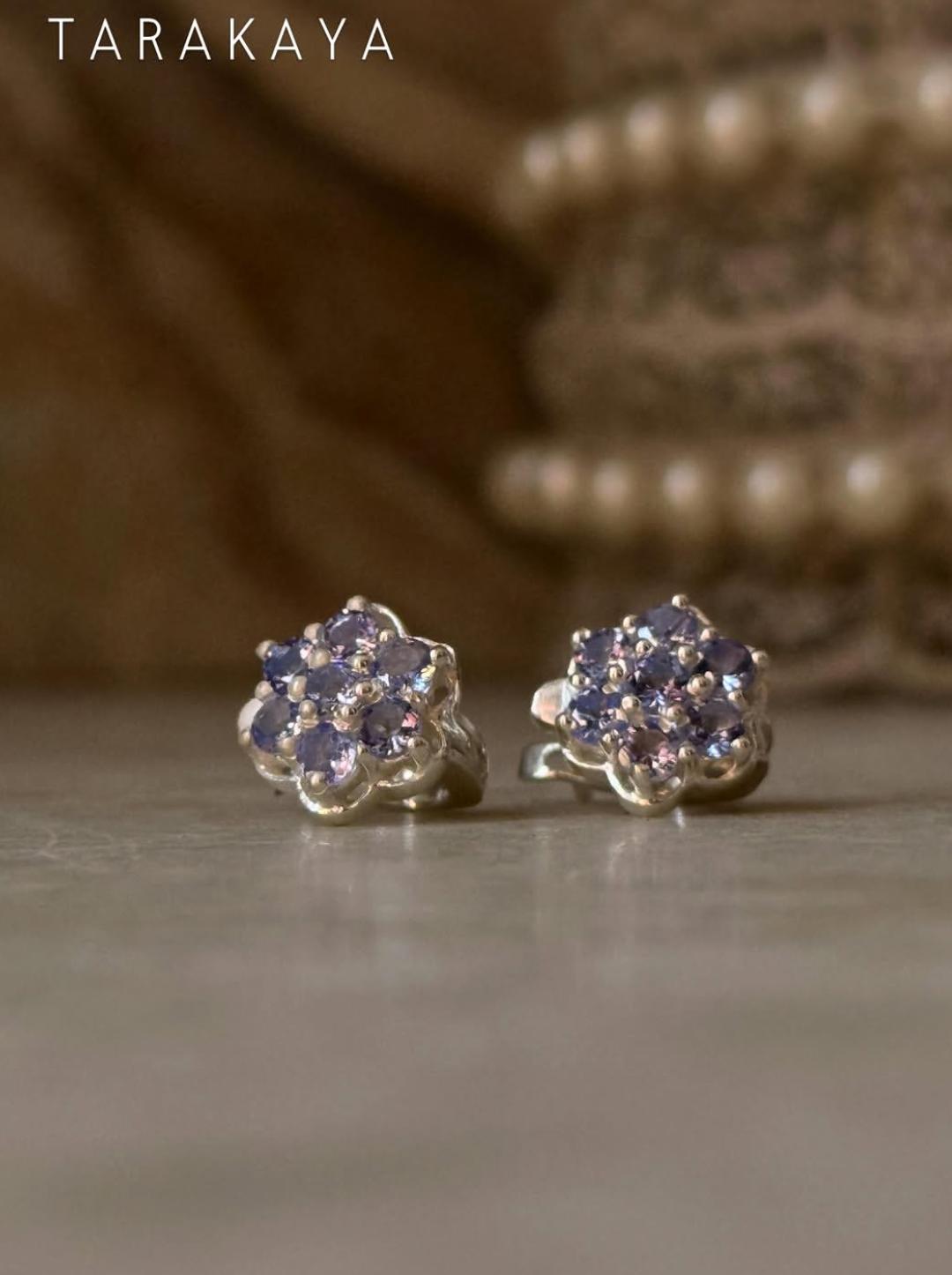 925 Sterling Silver Tanzanite Small Floral Dream Earrings