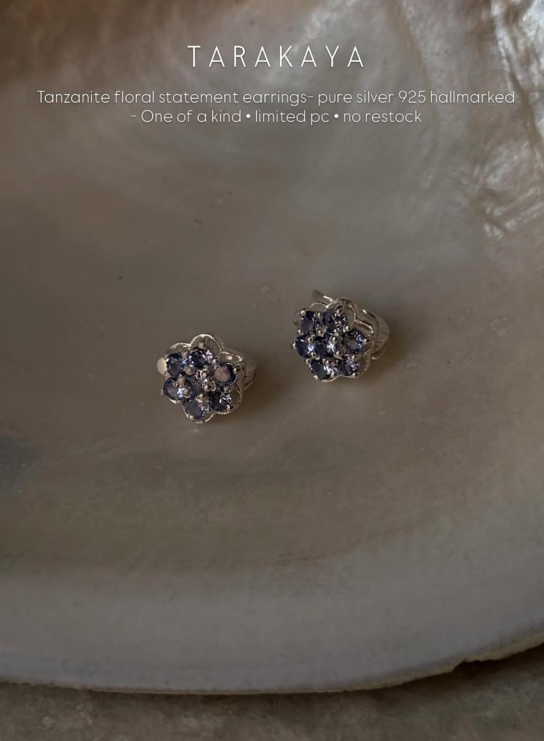 925 Sterling Silver Tanzanite Small Floral Dream Earrings
