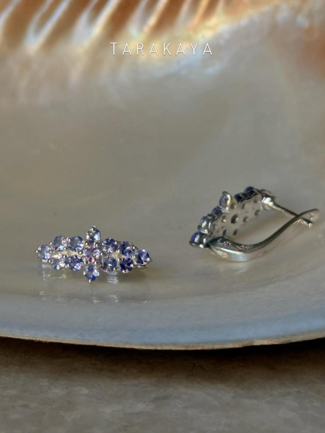 925 Sterling Silver Tanzanite long Flower Statement Earrings