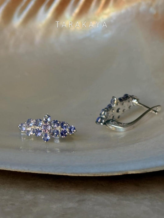925 Sterling Silver Natural Faceted Tanzanite long Flower Statement Earrings