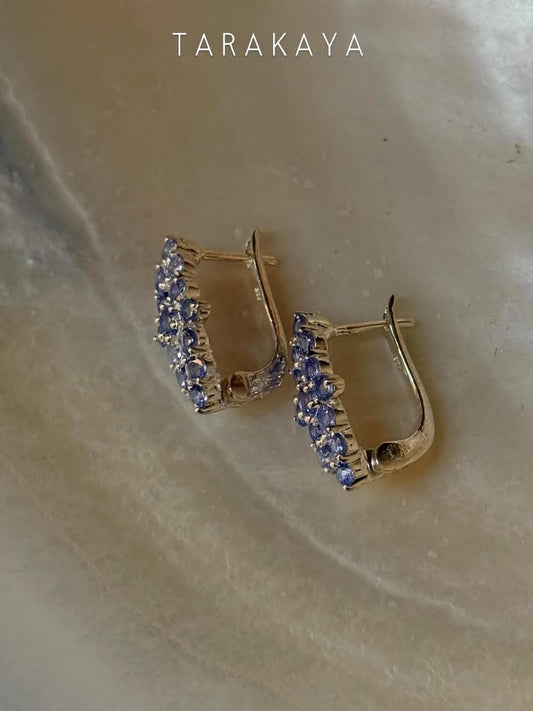 925 Sterling Silver Tanzanite long Flower Statement Earrings
