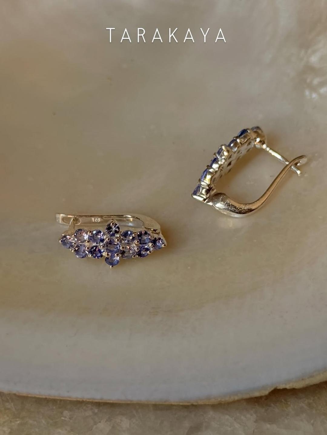 925 Sterling Silver Tanzanite long Flower Statement Earrings