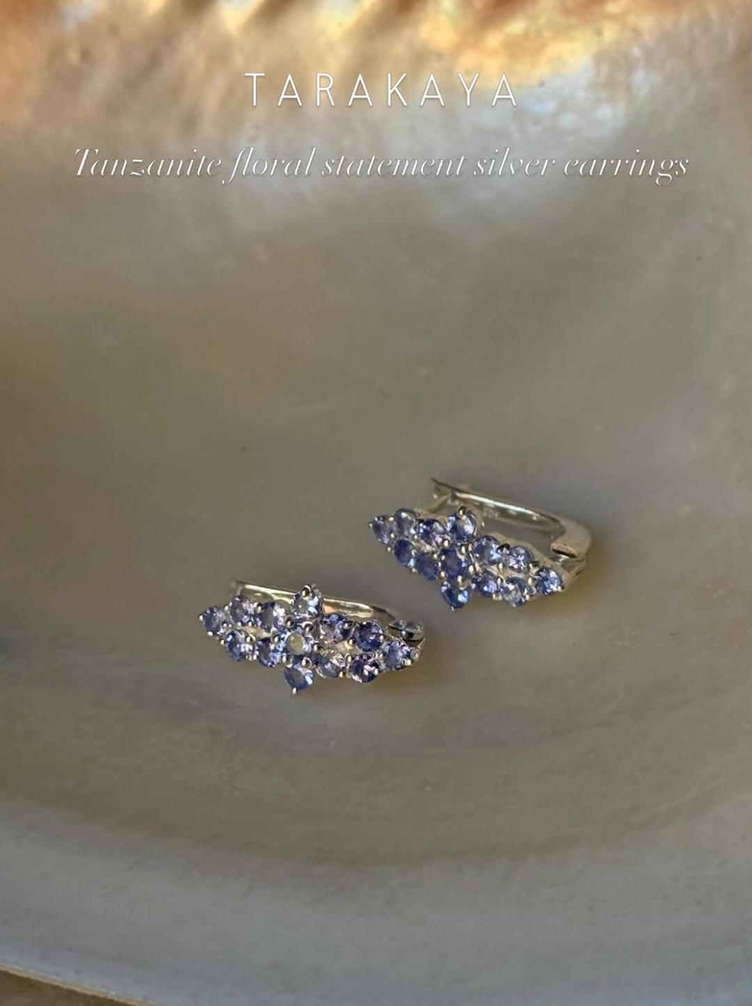 925 Sterling Silver Tanzanite long Flower Statement Earrings