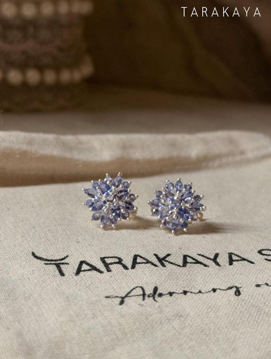 925 Sterling Silver Tanzanite big Flower Statement Earrings