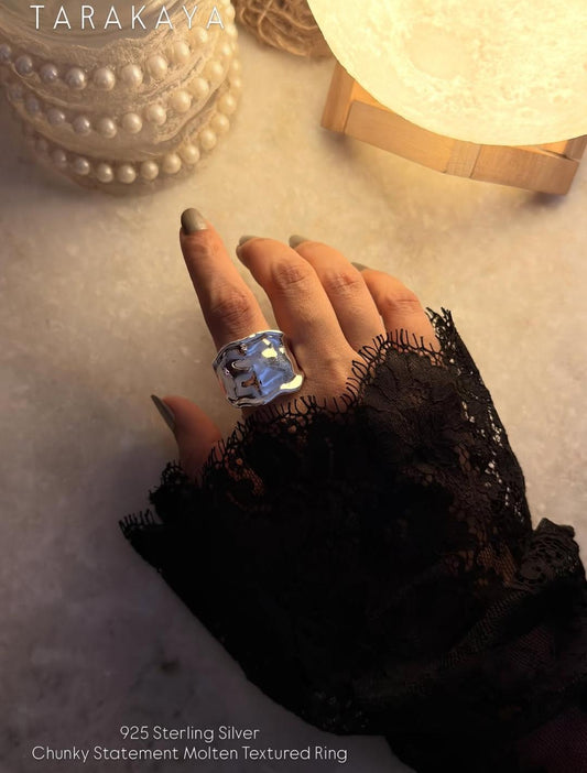 925 Sterling Silver Chunky Statement Molten Textured Ring