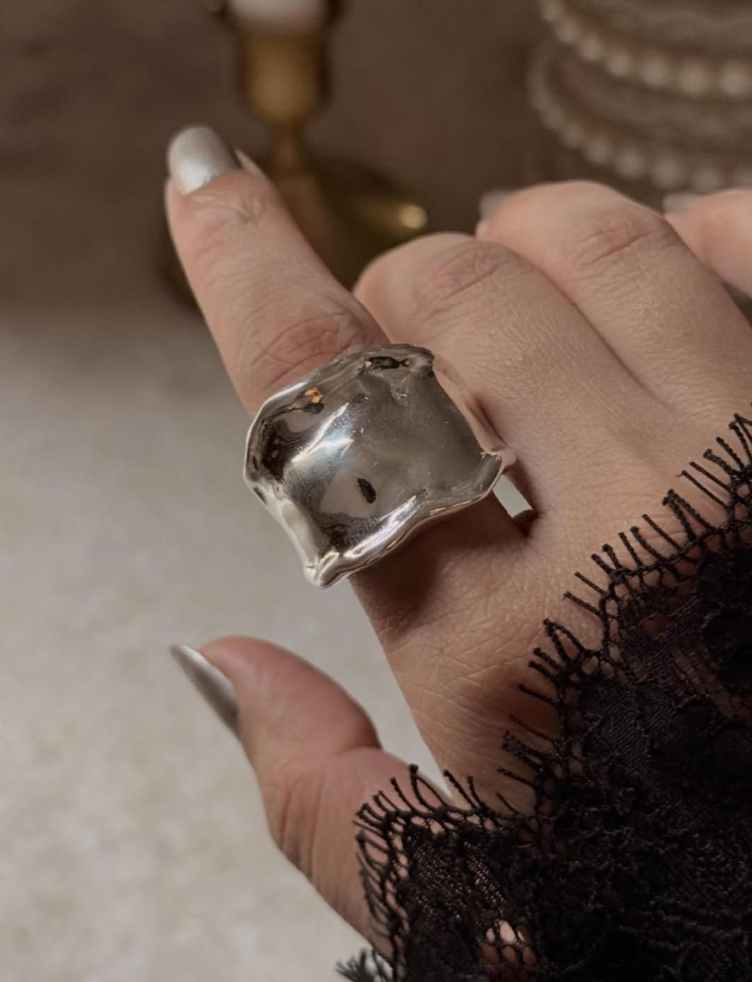 925 Sterling Silver Chunky Statement Molten Textured Ring