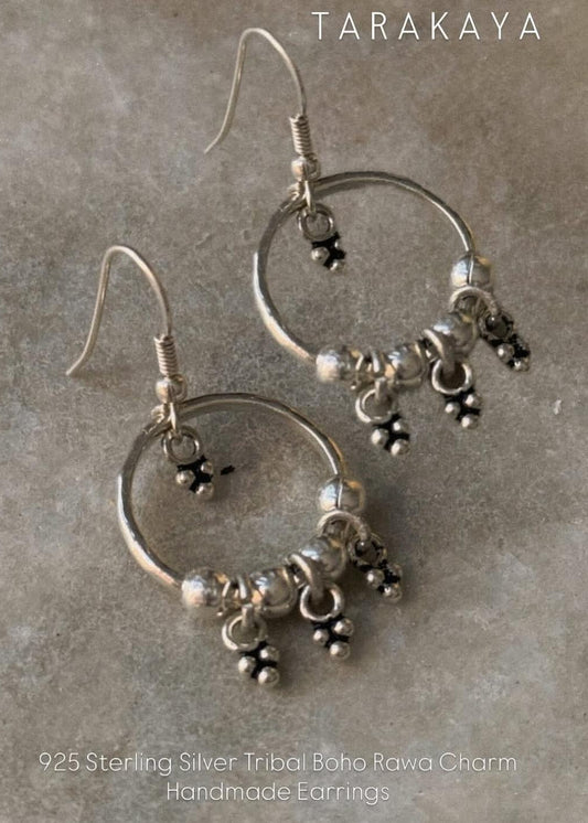 925 Sterling Silver Tribal Boho Rawa Charm Handmade Earrings