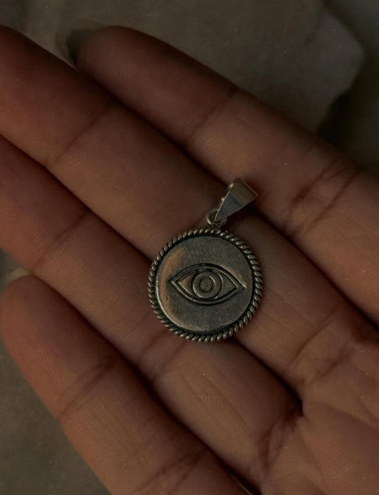 925 Sterling Silver Evil Eye Engraved Pendant