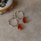 925 Sterling Silver Shiny Sunstone Crystal Moon Carved Italian Hoops