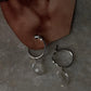 925 Sterling Silver Clear Quartz Moon Carved Charm Italian Hoops