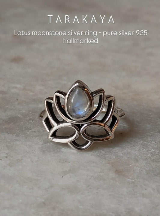 925 Sterling Silver Moonstone Divine Lotus Ring