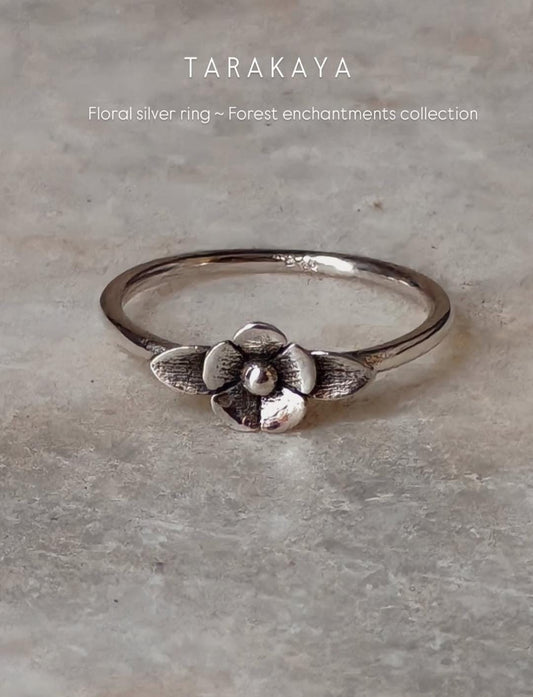 925 Sterling Silver Pretty Floral Forest Minimal Ring