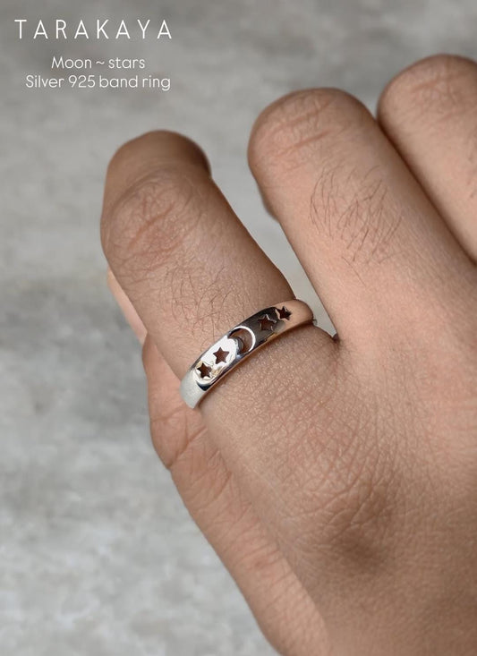 925 Sterling Silver Celestial Star Moon Band Ring