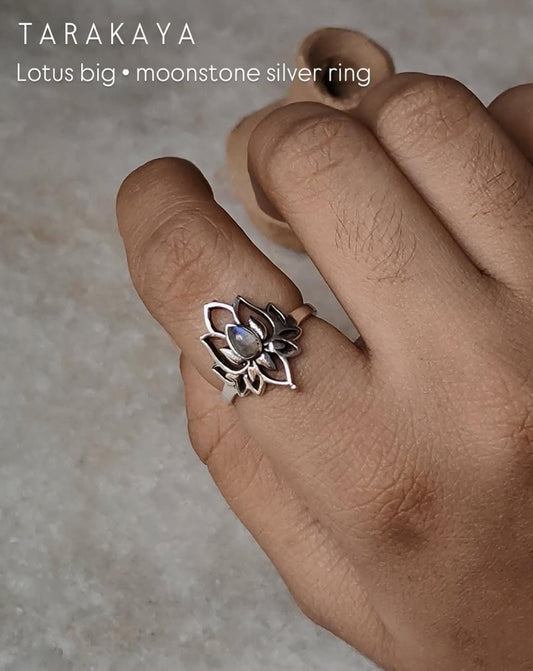 925 Sterling Silver Moonstone Big Divine Lotus Ring
