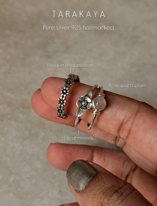 925 Sterling Silver Light shade Rose Quartz Plain Band Ring