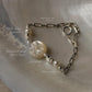 925 Sterling Silver Mother of Pearl, Pearls & Star Paper Clip Bracelet