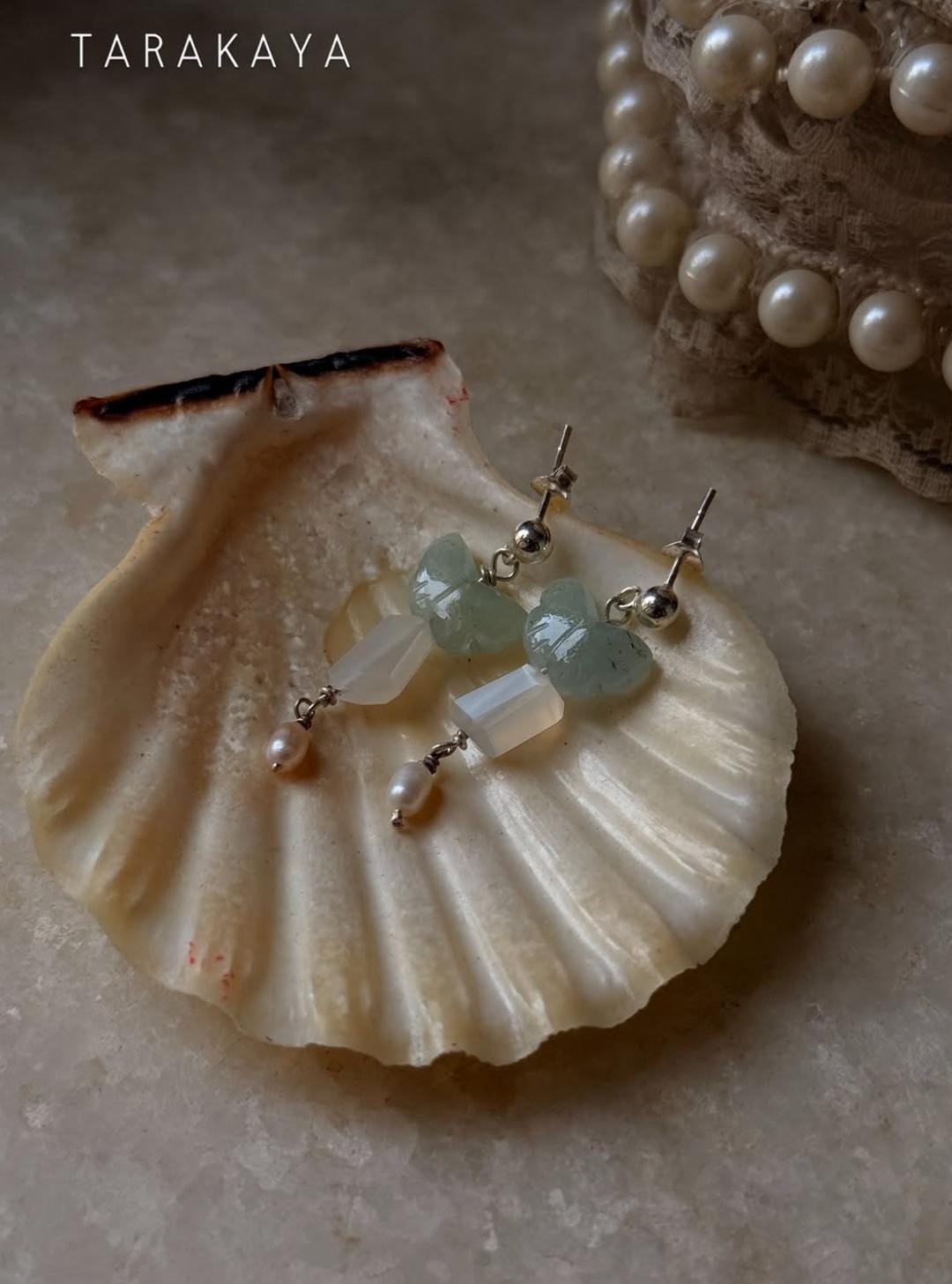925 Sterling Silver Aquamarine, Moonstone, Water Pearl Studs Earrings