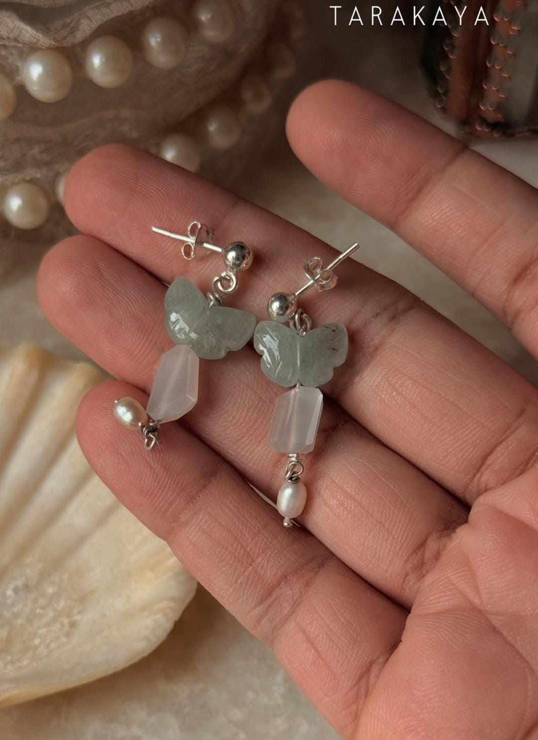 925 Sterling Silver Aquamarine, Moonstone, Water Pearl Studs Earrings