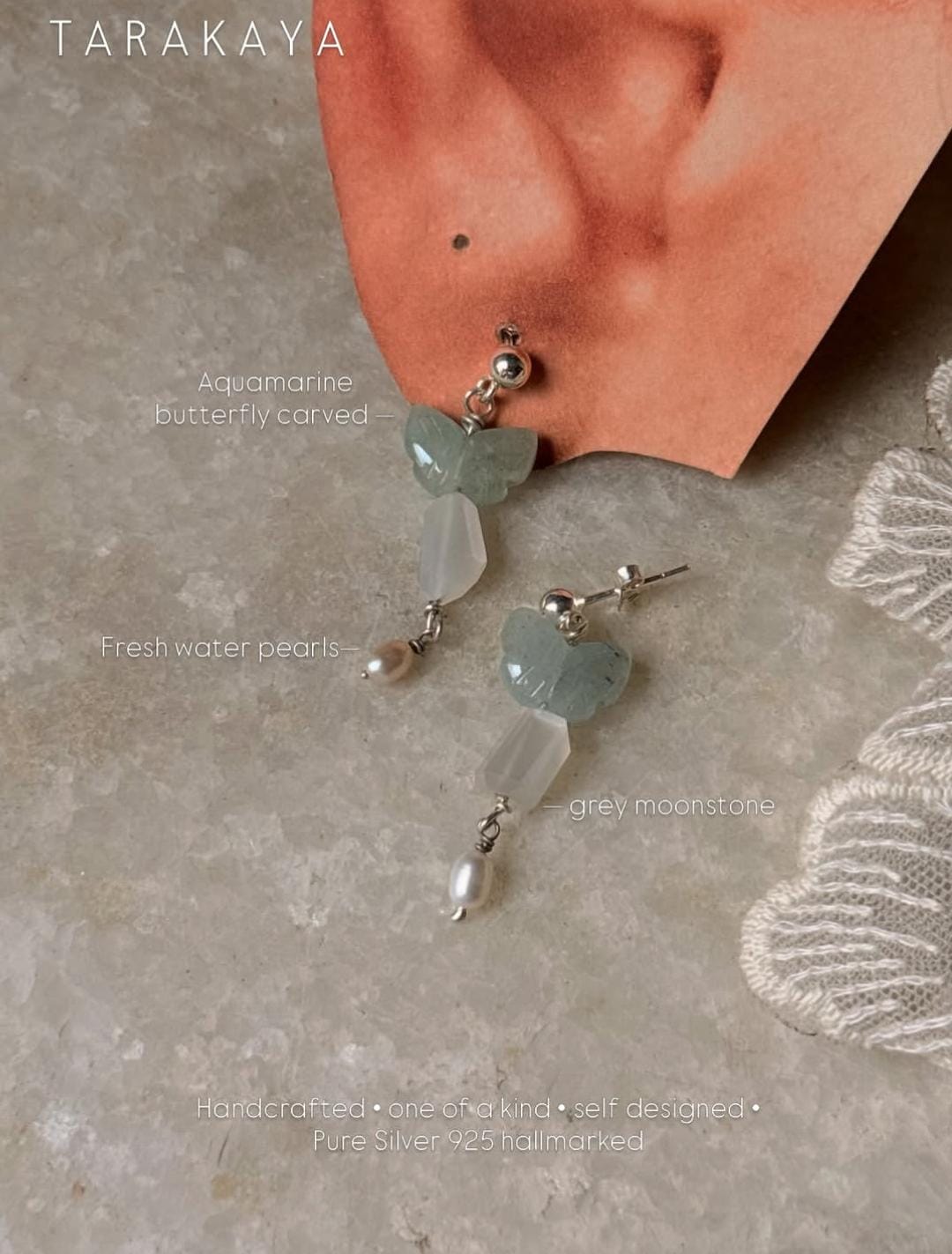 925 Sterling Silver Aquamarine, Moonstone, Water Pearl Studs Earrings