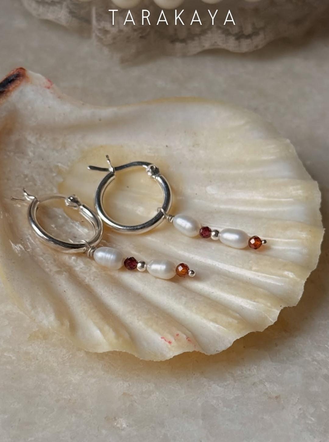 925 Sterling Silver Garnet & Hessonite 2mm Fresh Water Pearl Earrings