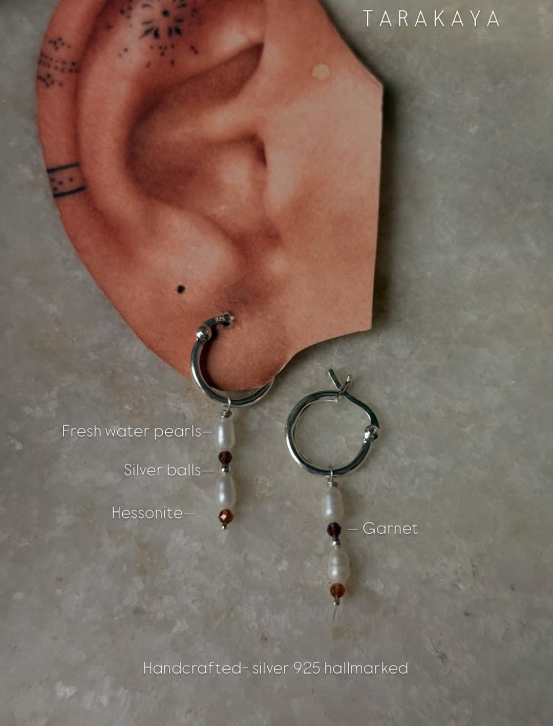 925 Sterling Silver Garnet & Hessonite 2mm Fresh Water Pearl Earrings