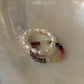 Natural Crystal Stretchy Multi Tourmaline Box & Water Pearls Rings