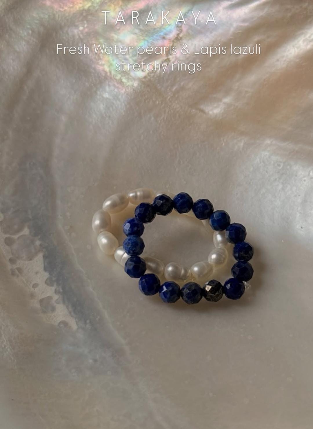 Natural Crystal Stretchy Lapis Lazuli 3-4mm & Fresh Water Pearl Rings