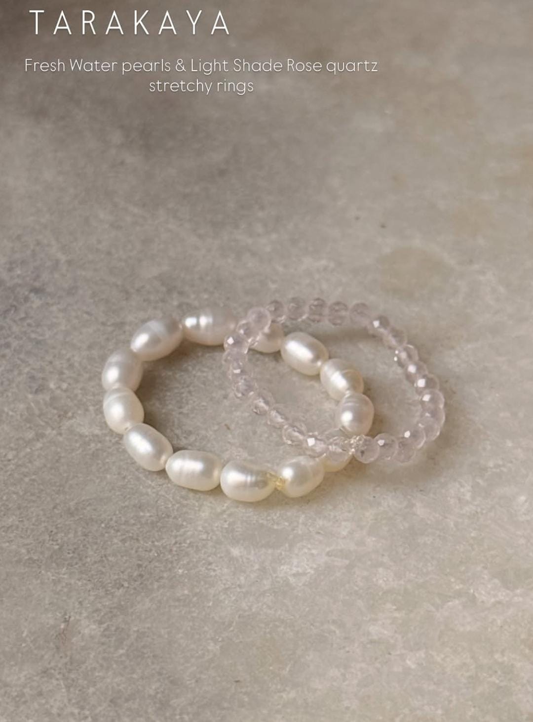Natural Crystal Stretchy Light Rose Quartz 2mm & Water Pearl Rings