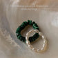 Natural Crystal Stretchy Malachite Flat 3-4mm & Water Pearls Rings