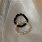 Natural Crystal Stretchy Black Spinel 3-4mm & Pearl Rings