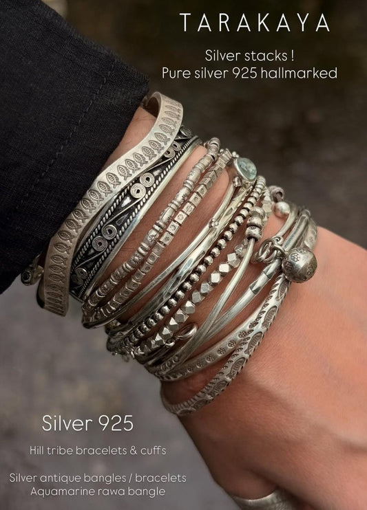 925 Sterling Silver Antique Hill Tribe Fish Handcrafted Adjustable Kada