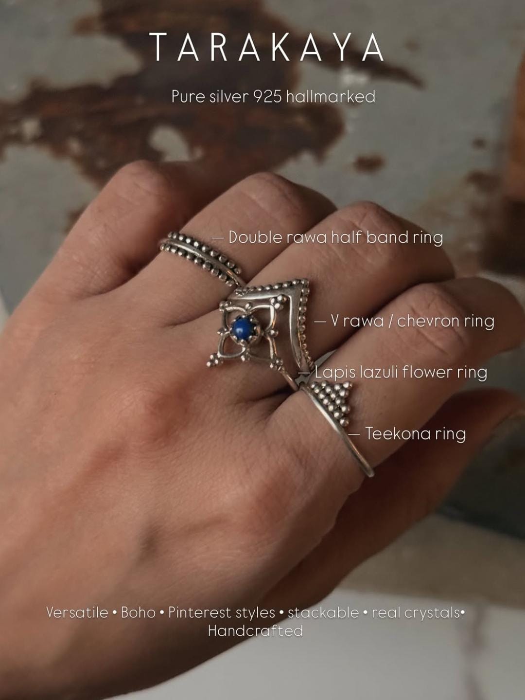 925 Sterling Silver Double Rawa Half Band Tribal Stack Ring